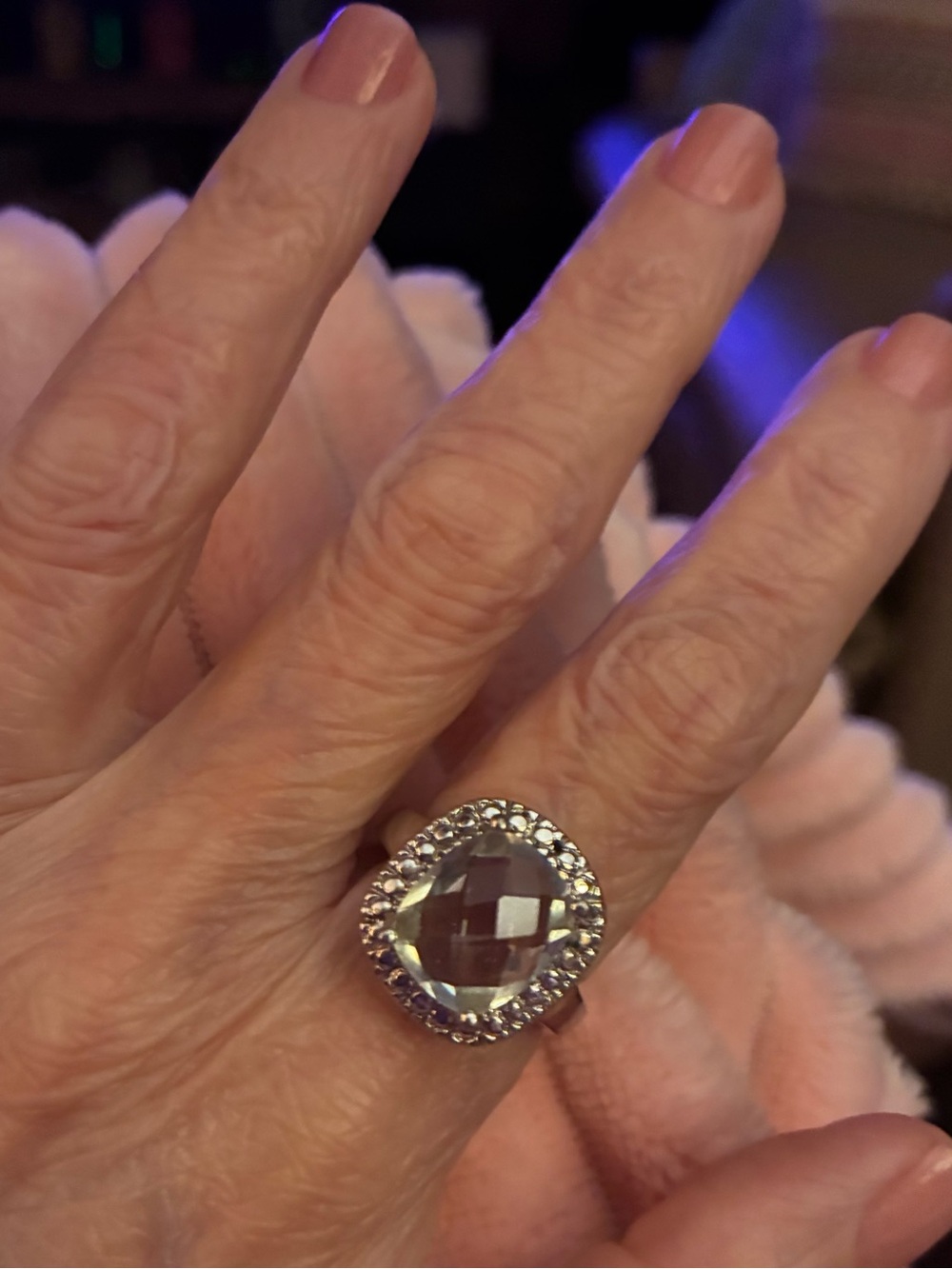 Sparkling Silver Halo Ring with Clear Faceted Gem